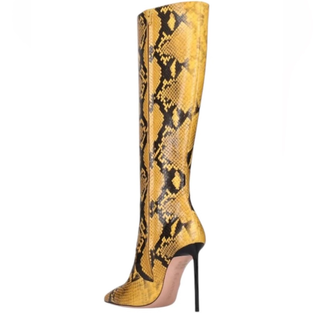 BALLY Heel Women’s Barbra Knee High Leather Python Boot 38 Marigold Yellow - Picture 3 of 12